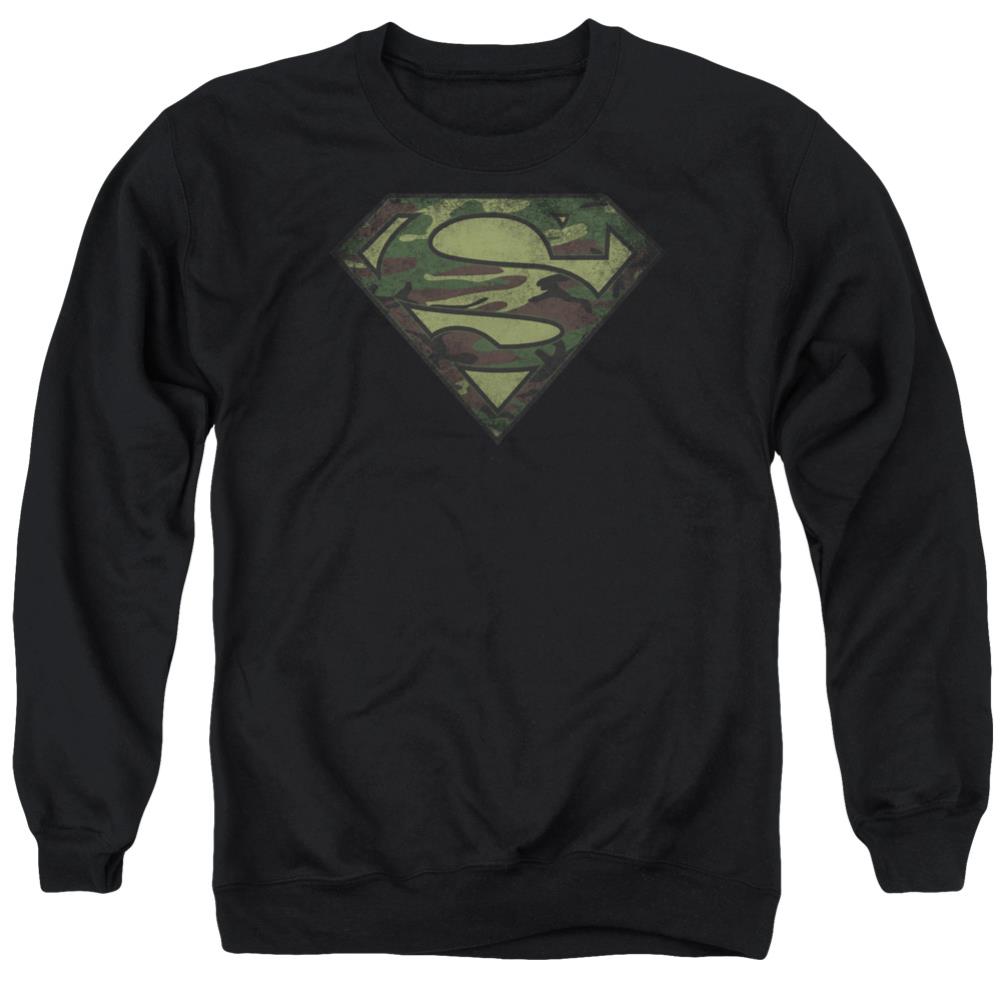 Superman Camo Logo Distressed Men's Crewneck 50 50 Poly LS T
