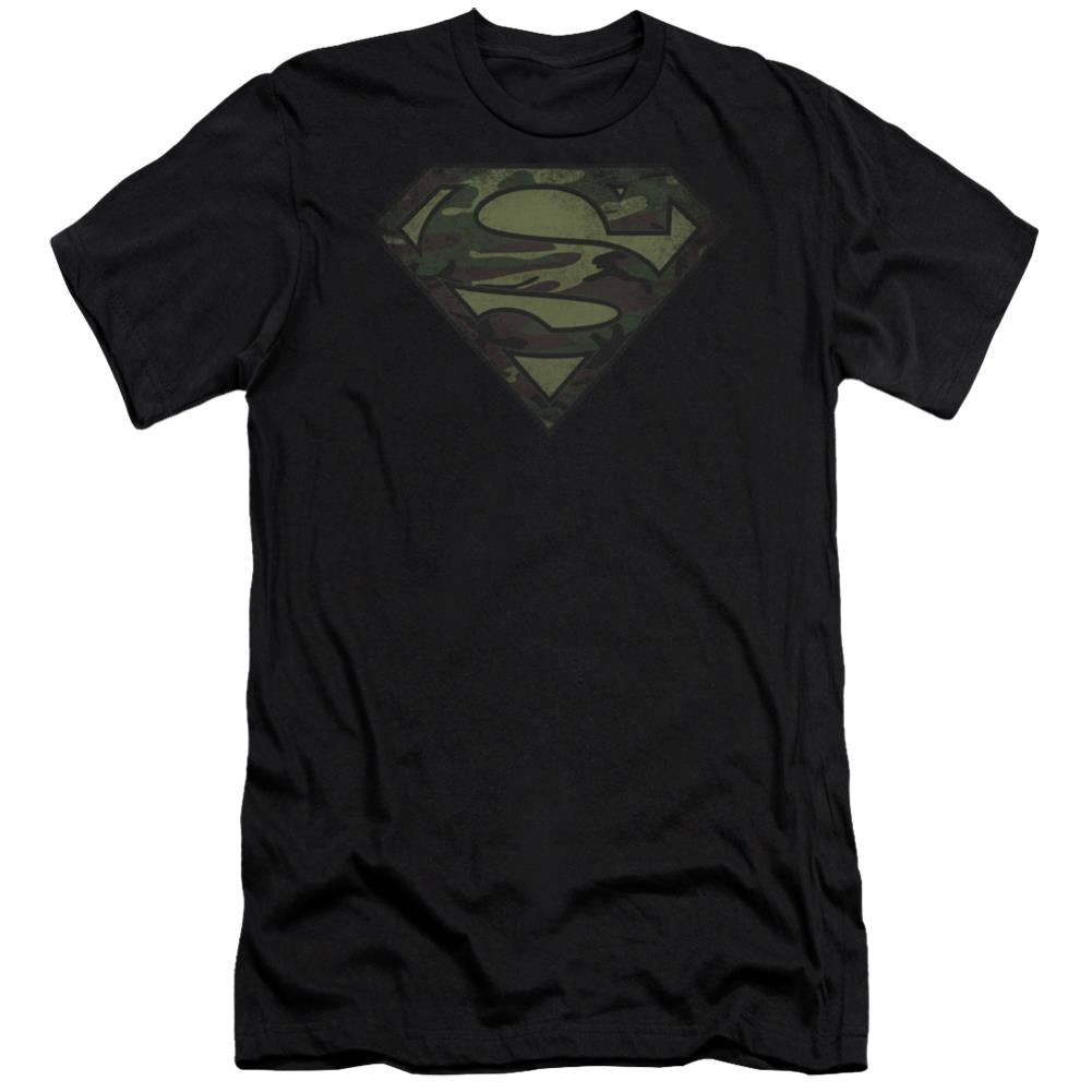 Superman Camo Logo Distressed Men's Ultra-Soft 30/1 Cotton Slim SS T
