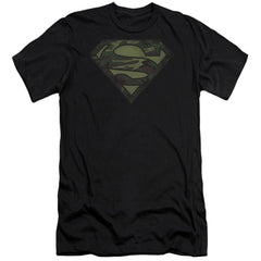 Superman Camo Logo Distressed Men's Ultra-Soft 30/1 Cotton Slim SS T
