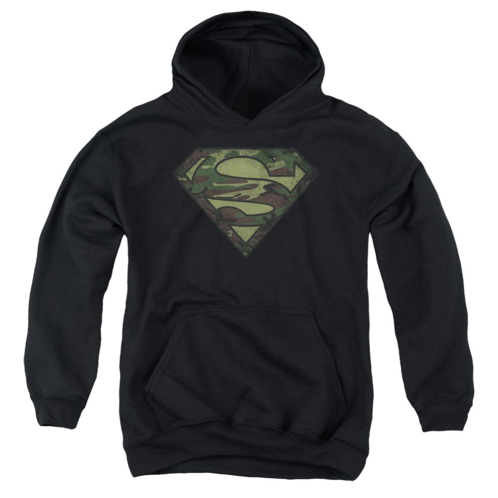 Superman Camo Logo Distressed Youth Cotton Poly Pull-Over Hoodie