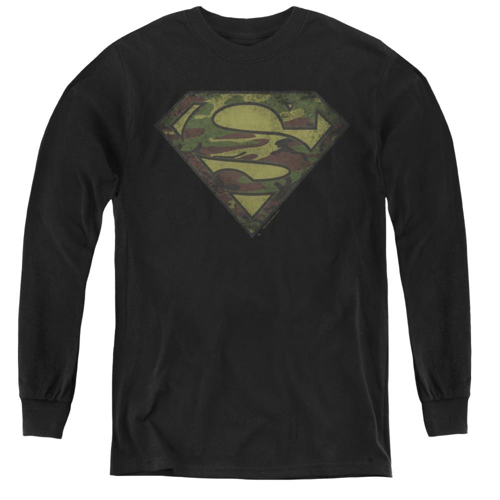Superman Camo Logo Distressed Youth LS T