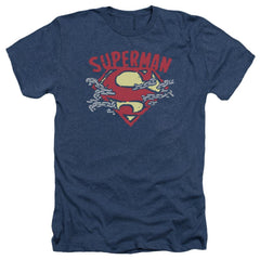 Superman Chain Breaking Men's 30/1 Heather 60 40 Poly SS T