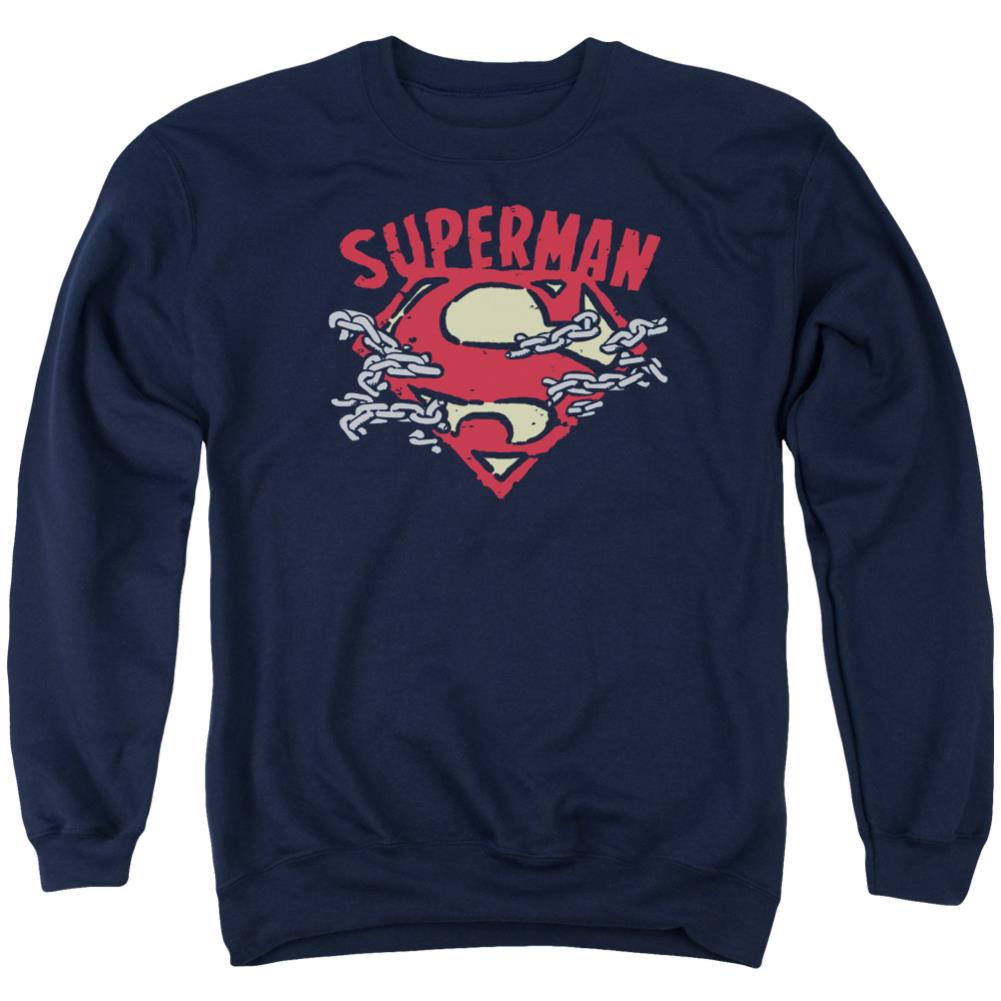 Superman Chain Breaking Men's Crewneck 50 50 Poly LS T