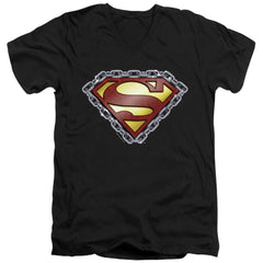 Superman Chained Shield Men's 30/1 Cotton Slim V-Neck T