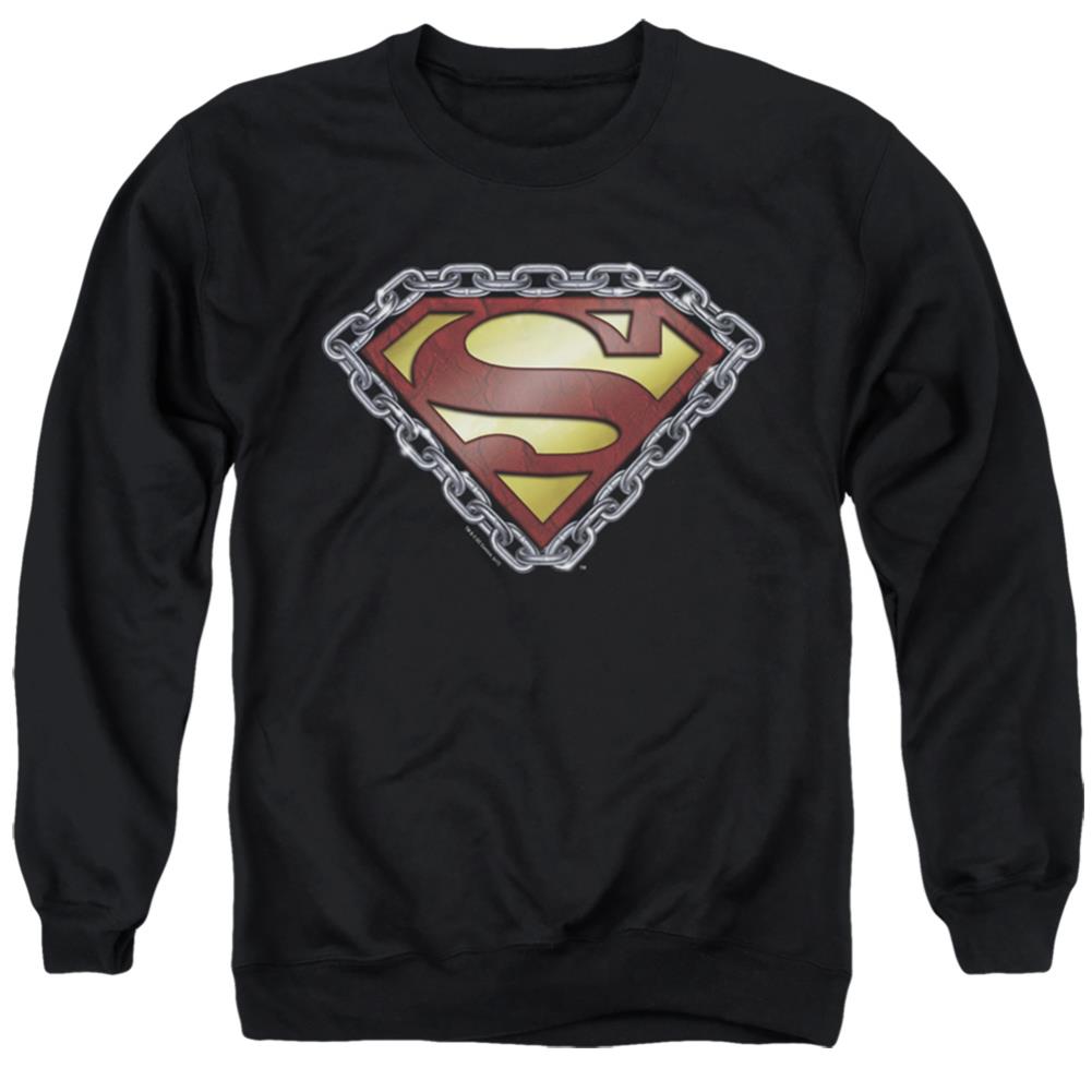 Superman Chained Shield Men's Crewneck 50 50 Poly LS T