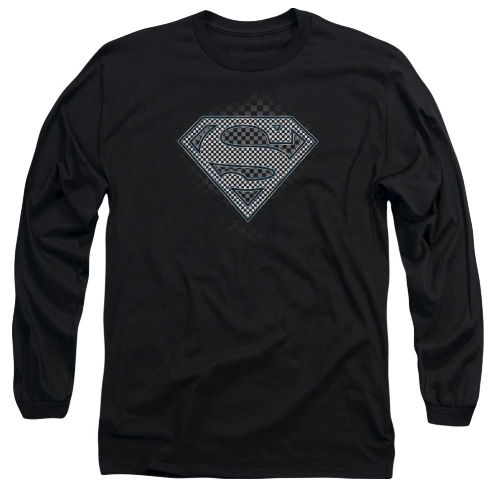 Superman Checkerboard Men's 18/1 Cotton LS T