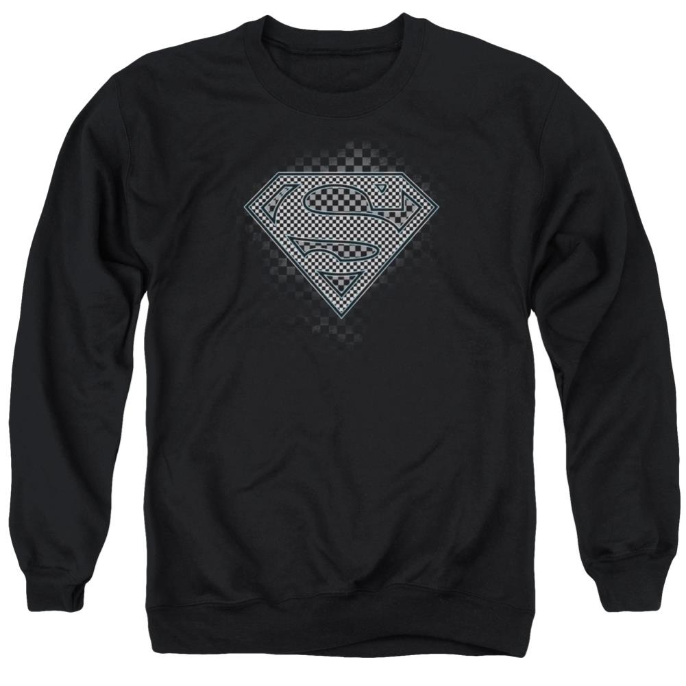 Superman Checkerboard Men's Crewneck 50 50 Poly LS T