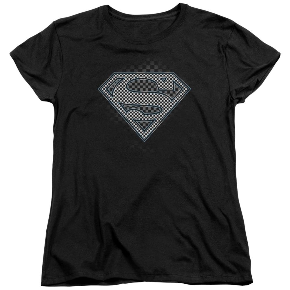 Superman Checkerboard Women's 18/1 Cotton SS T