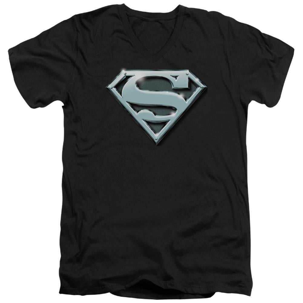 Superman Chrome Shield Men's 30/1 Cotton Slim V-Neck T