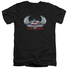 Superman Chrome Wings Shield Men's 30/1 Cotton Slim V-Neck T