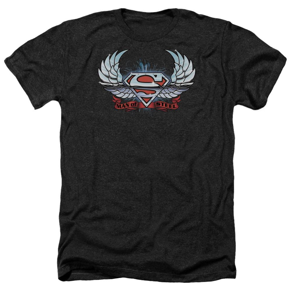 Superman Chrome Wings Shield Men's 30/1 Heather 60 40 Poly SS T