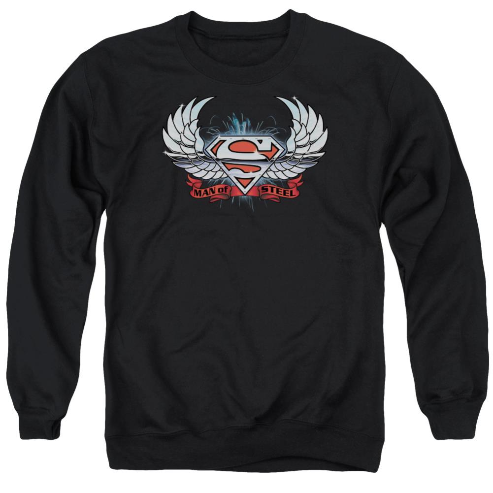 Superman Chrome Wings Shield Men's Crewneck 50 50 Poly LS T