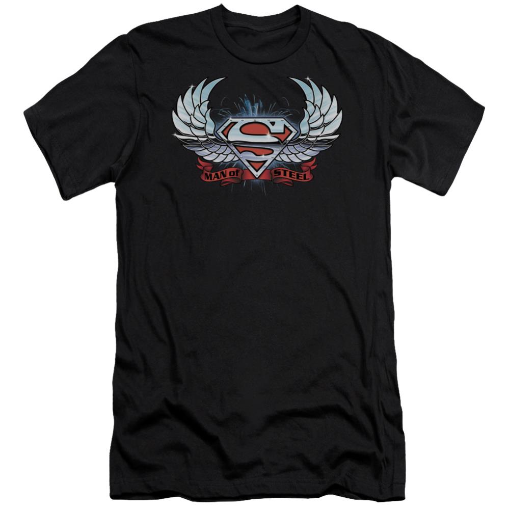 Superman Chrome Wings Shield Men's Ultra-Soft 30/1 Cotton Slim SS T