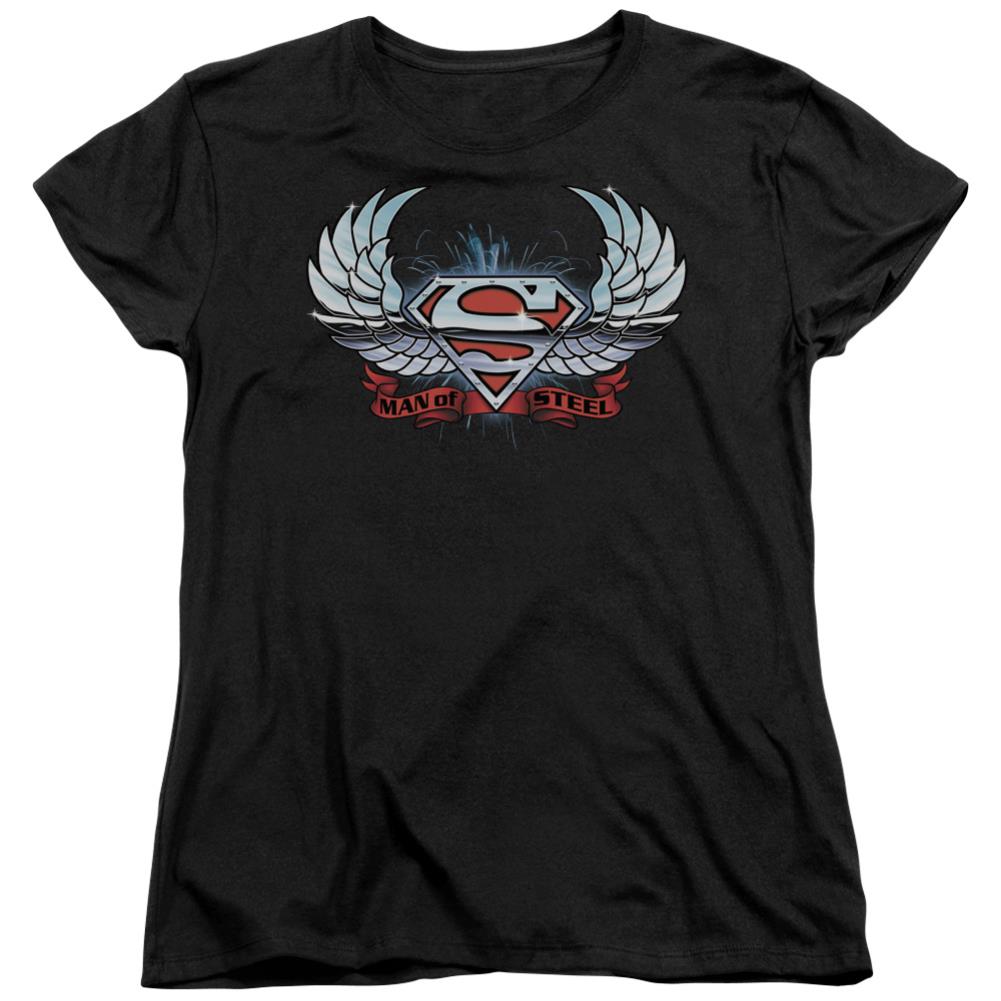 Superman Chrome Wings Shield Women's 18/1 Cotton SS T