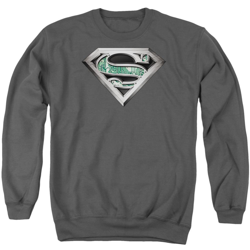 Superman Circuitry Logo Men's Crewneck 50 50 Poly LS T