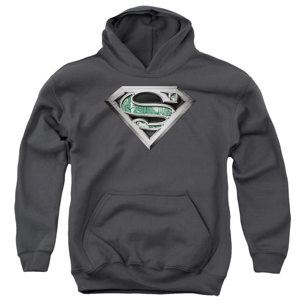 Superman Circuitry Logo Youth Cotton Poly Pull-Over Hoodie