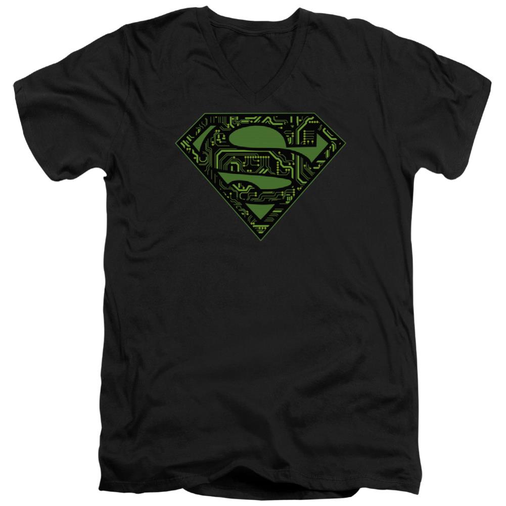 Superman Circuits Shield Men's 30/1 Cotton Slim V-Neck T