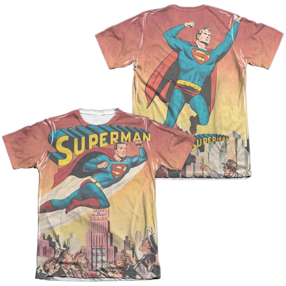 Superman City Flying (Front/Back Print) Men's Regular Fit Poly Cotton SS T