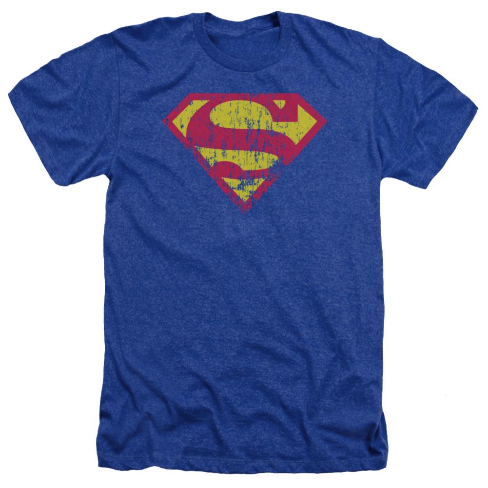 Superman Classic Logo Distressed Men's 30/1 Heather 60 40 Poly SS T