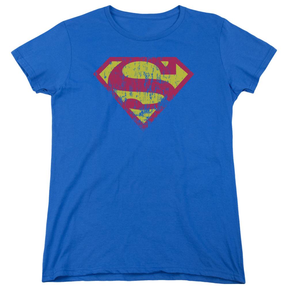 Superman Classic Logo Distressed Women's 18/1 Cotton SS T