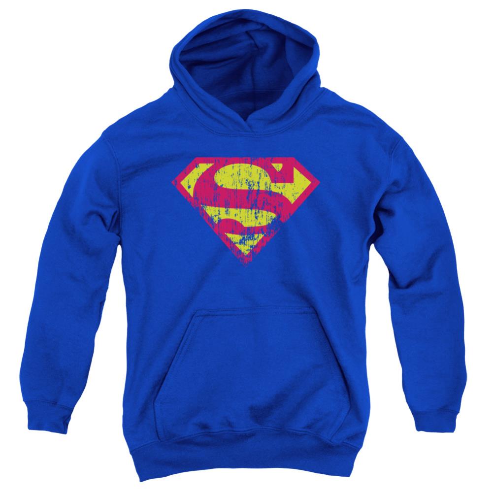 Superman Classic Logo Distressed Youth Cotton Poly Pull-Over Hoodie
