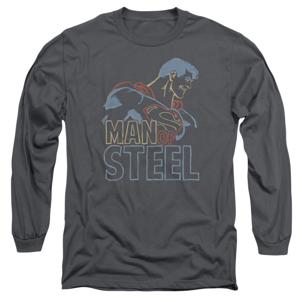 Superman Colored Lines Men's 18/1 Cotton LS T
