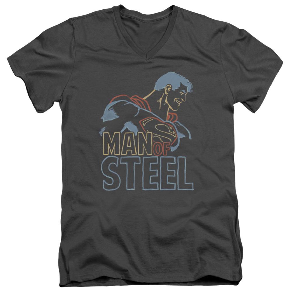 Superman Colored Lines Men's 30/1 Cotton Slim V-Neck T