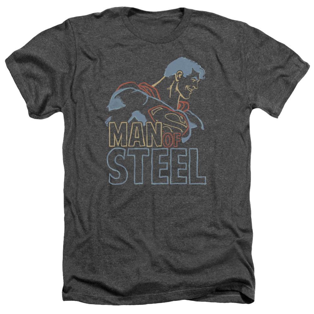 Superman Colored Lines Men's 30/1 Heather 60 40 Poly SS T