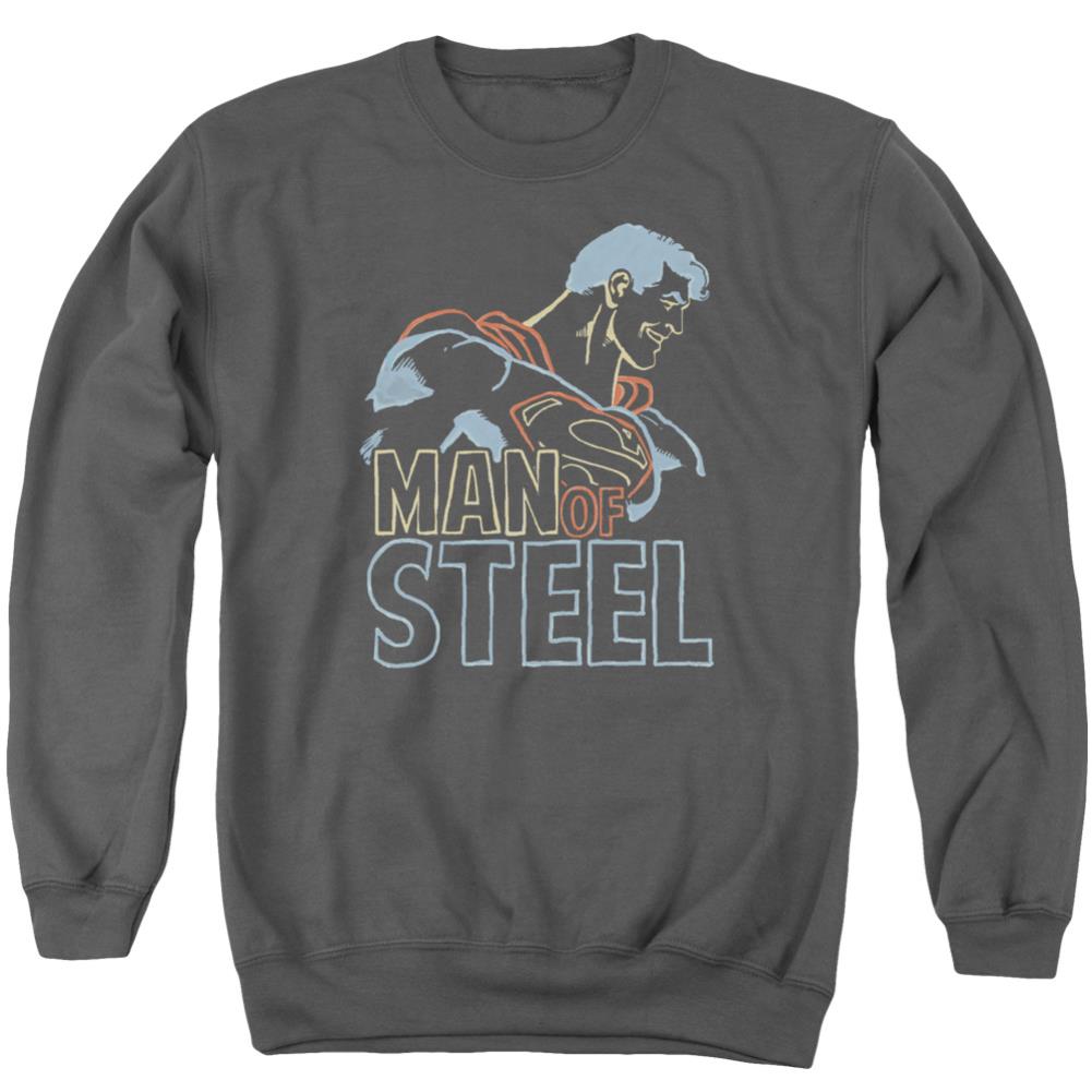 Superman Colored Lines Men's Crewneck 50 50 Poly LS T