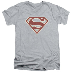 Superman Crimson & Cream Shield Men's 30/1 Cotton Slim V-Neck T