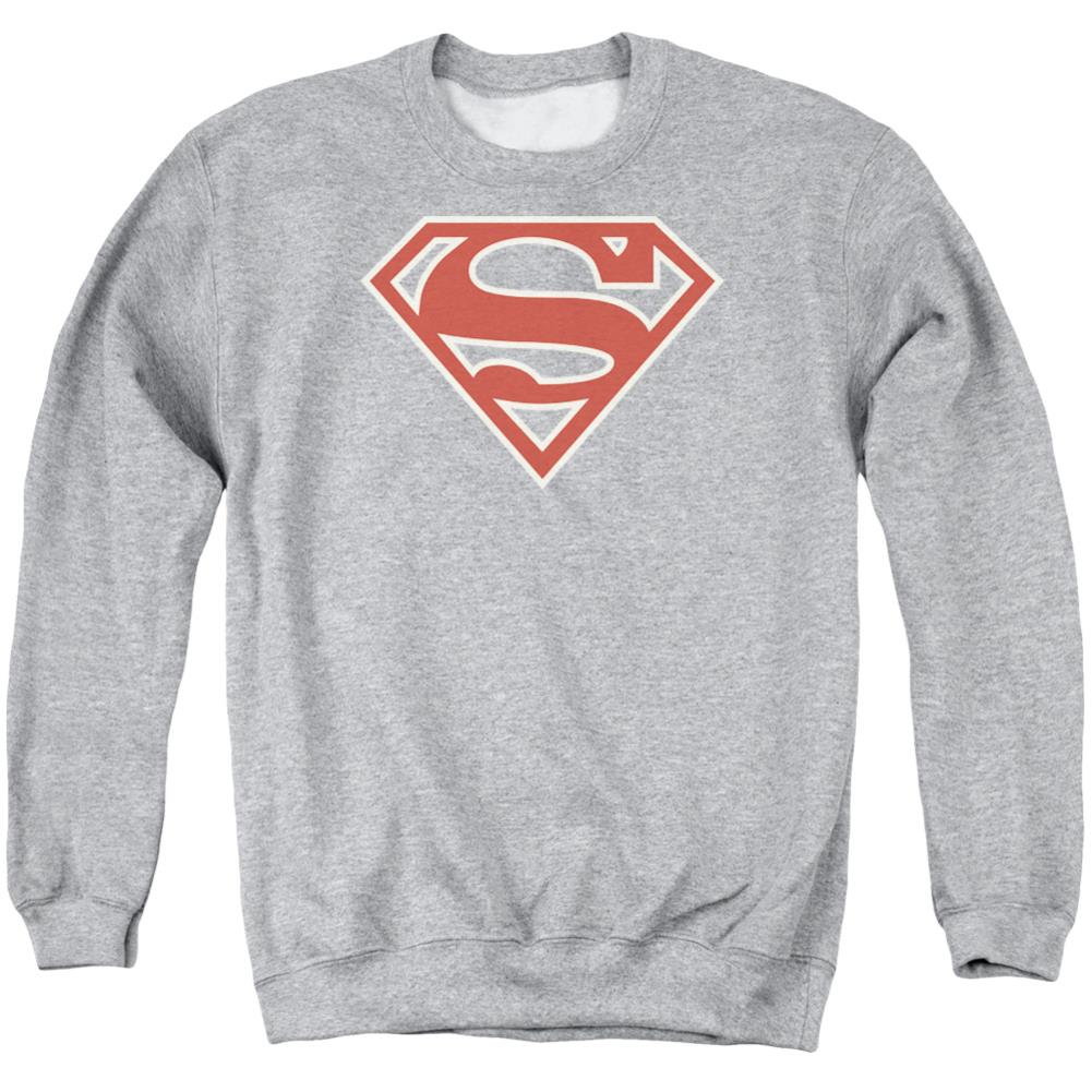 Superman Crimson & Cream Shield Men's Crewneck 50 50 Poly LS T