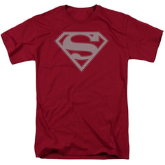 Superman Crimson & Gray Shield Men's 18/1 Cotton SS T