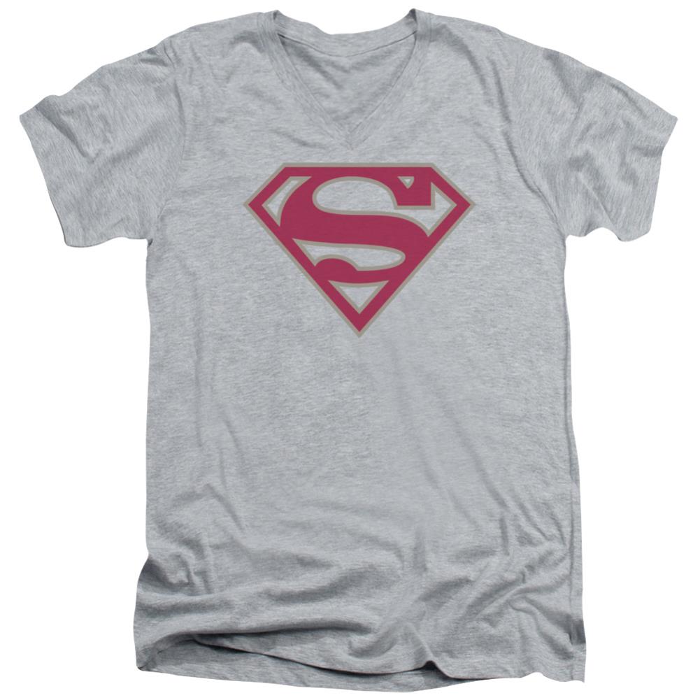 Superman Crimson & Gray Shield Men's 30/1 Cotton Slim V-Neck T