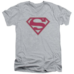 Superman Crimson & Gray Shield Men's 30/1 Cotton Slim V-Neck T