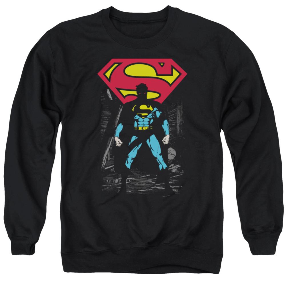 Superman Dark Alley Men's Crewneck 50 50 Poly LS T
