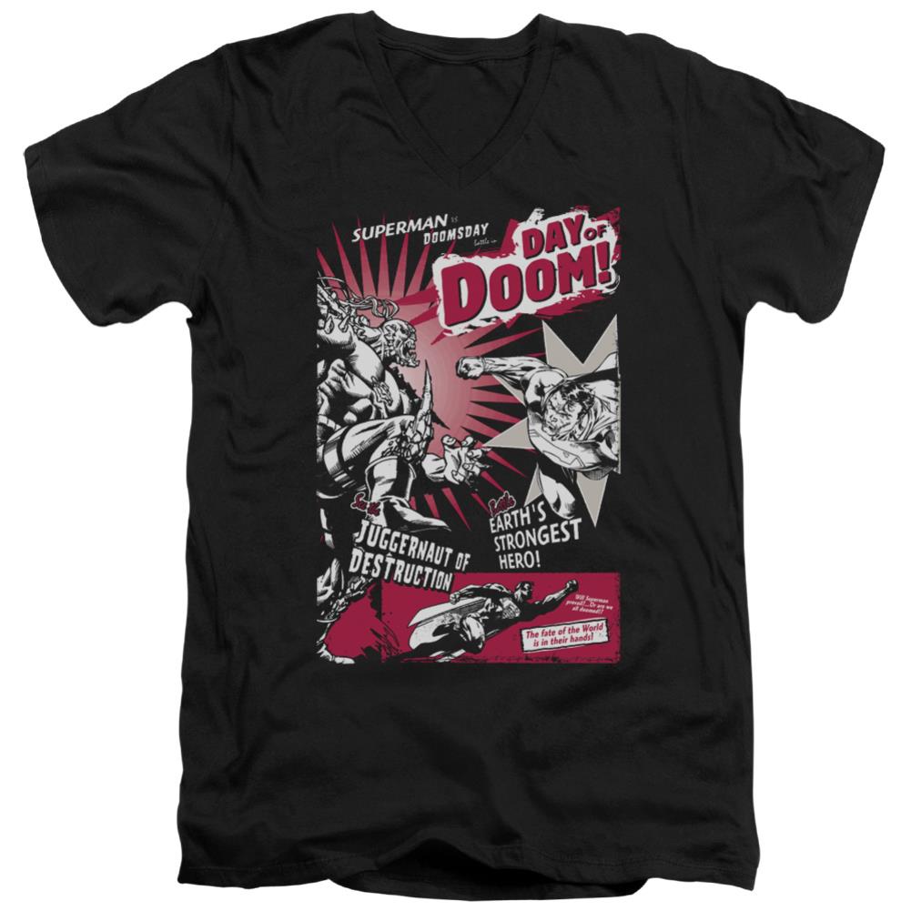 Superman Day Of Doom Men's 30/1 Cotton Slim V-Neck T