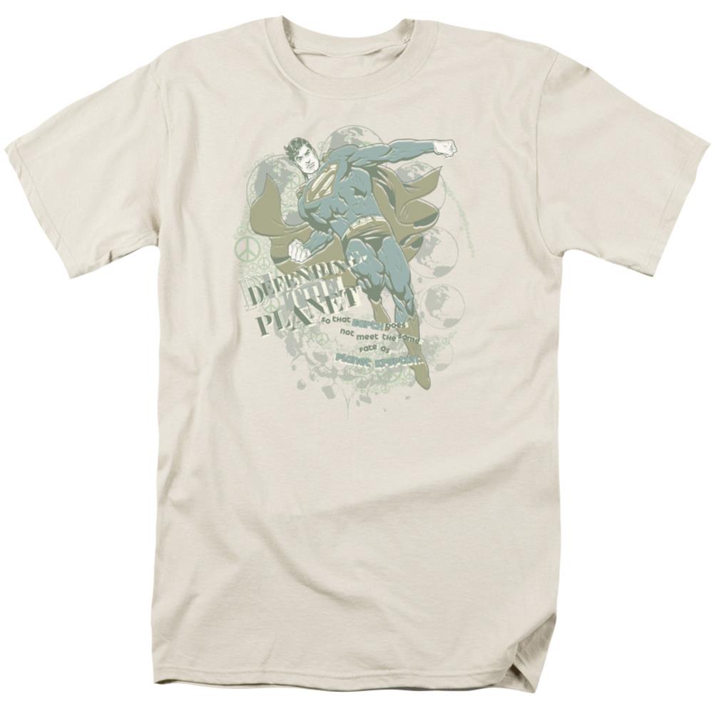 Superman Defending The Planet Men's 18/1 Cotton SS T