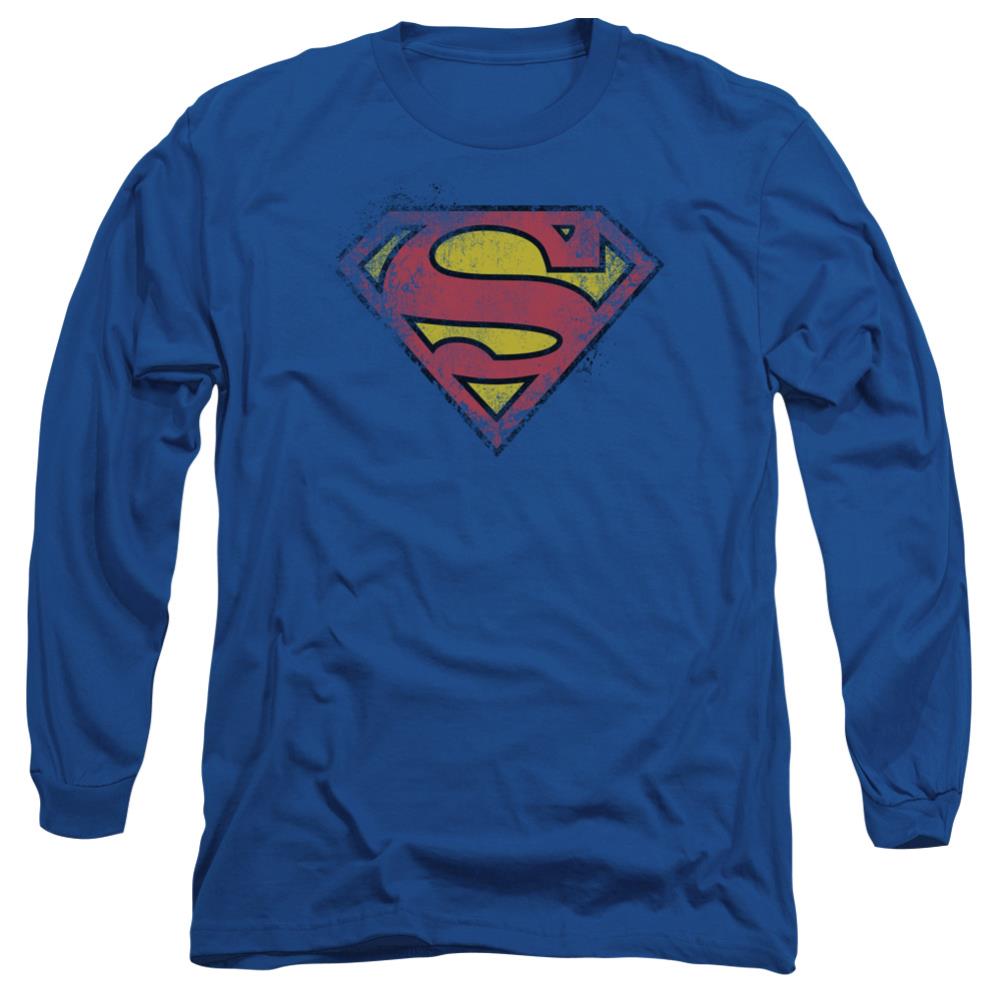 Superman Destroyed Supes Logo Men's 18/1 Cotton LS T