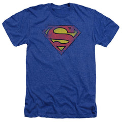 Superman Destroyed Supes Logo Men's 30/1 Heather 60 40 Poly SS T