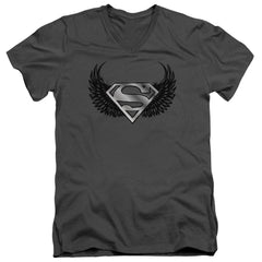 Superman Dirty Wings Men's 30/1 Cotton Slim V-Neck T