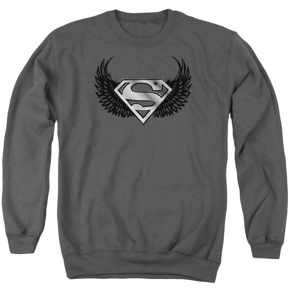Superman Dirty Wings Men's Crewneck 50 50 Poly LS T