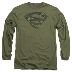 Superman Distressed Camo Shield Men's 18/1 Cotton LS T