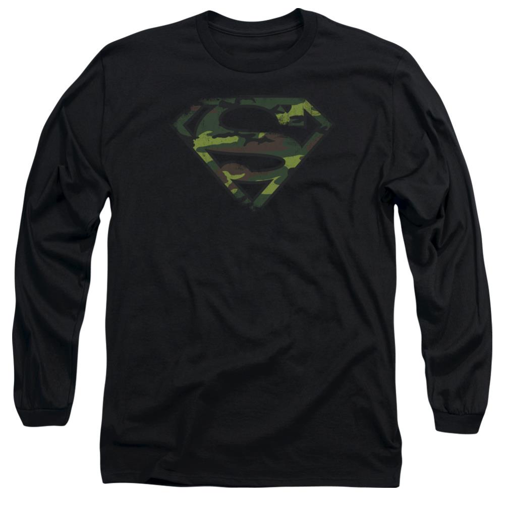 Superman Distressed Camo Shield Men's 18/1 Cotton LS T