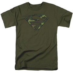 Superman Distressed Camo Shield Men's 18/1 Cotton SS T