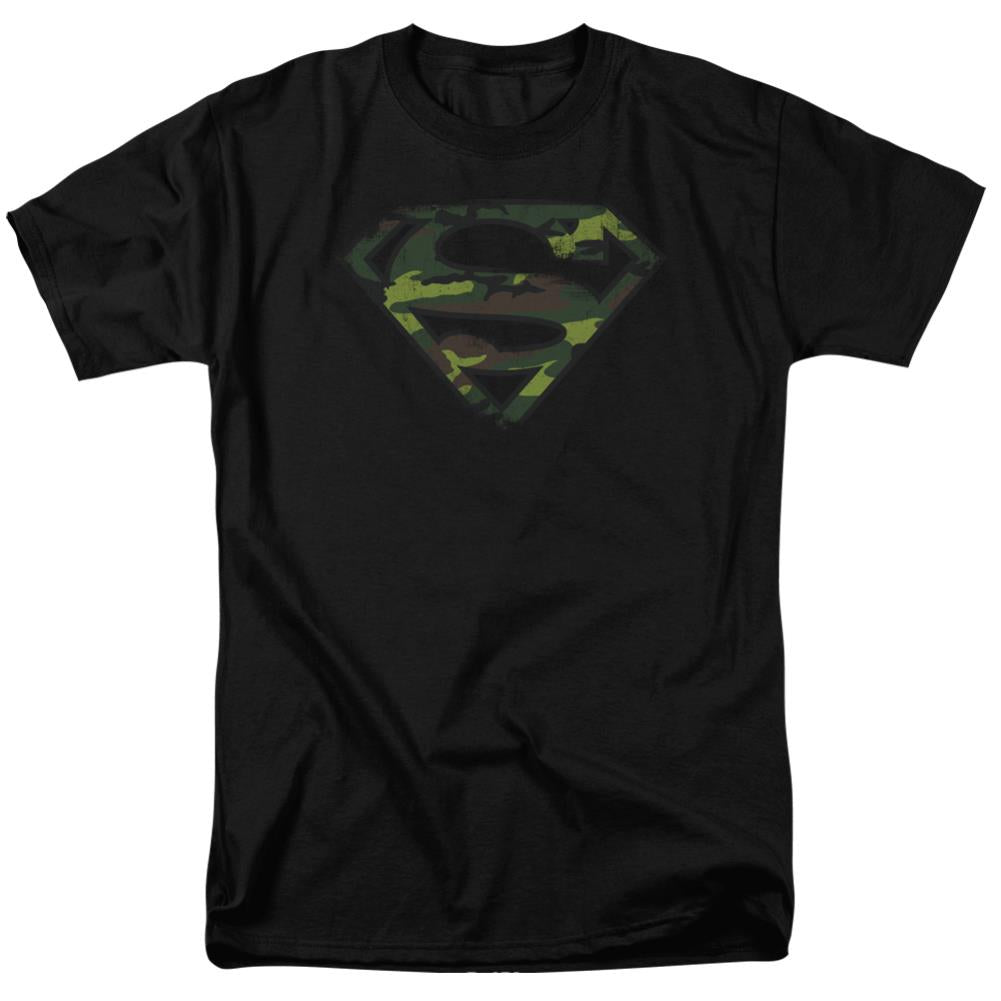 Superman Distressed Camo Shield Men's 18/1 Cotton SS T