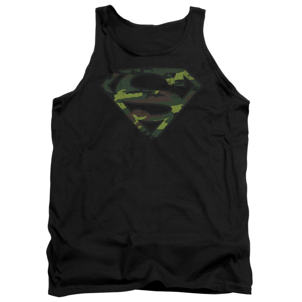 Superman Distressed Camo Shield Men's 18/1 Cotton Tank Top