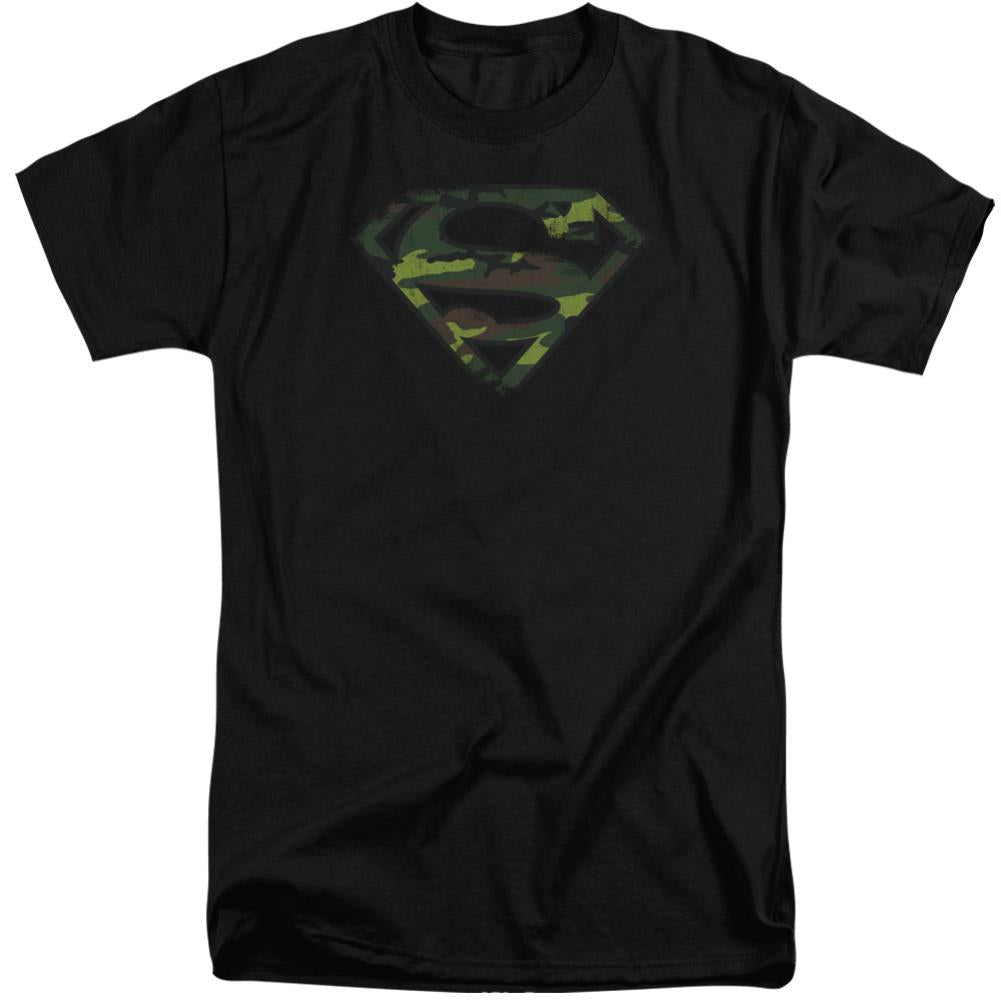 Superman Distressed Camo Shield Men's 18/1 Tall Cotton SS T