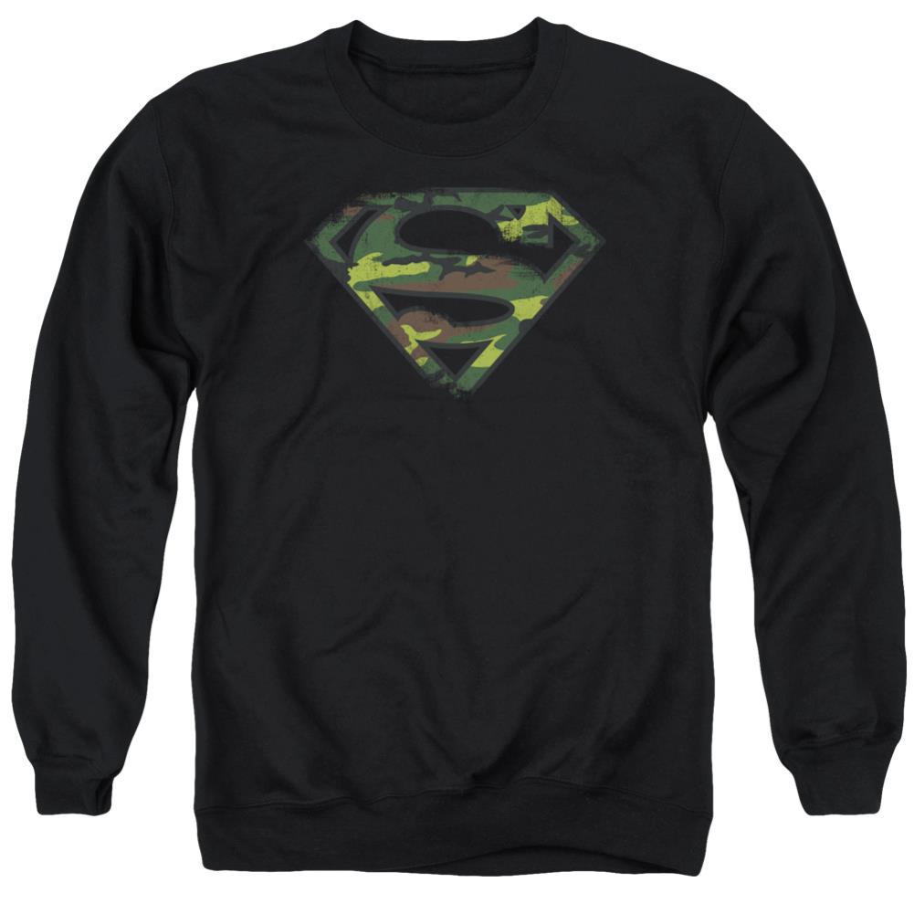 Superman Distressed Camo Shield Men's Crewneck 50 50 Poly LS T