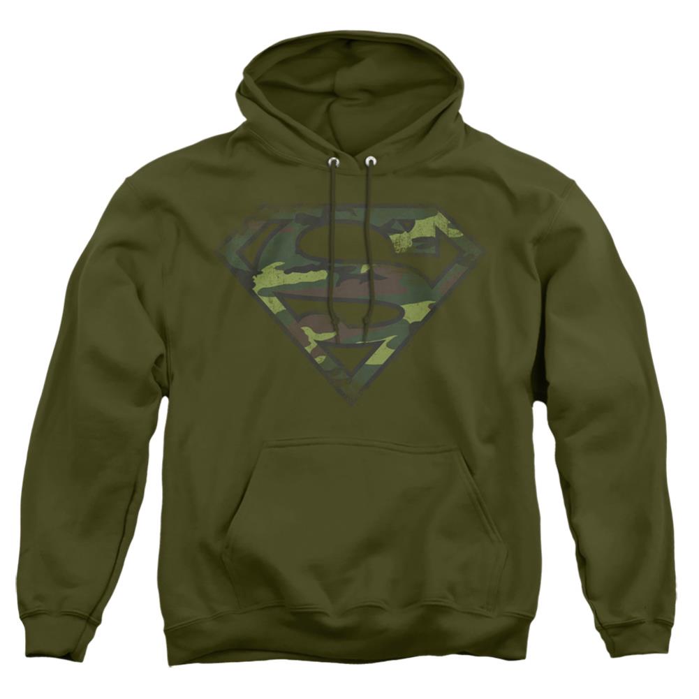 Superman Distressed Camo Shield Men's Pull-Over 75 25 Poly Hoodie