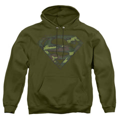 Superman Distressed Camo Shield Men's Pull-Over 75 25 Poly Hoodie